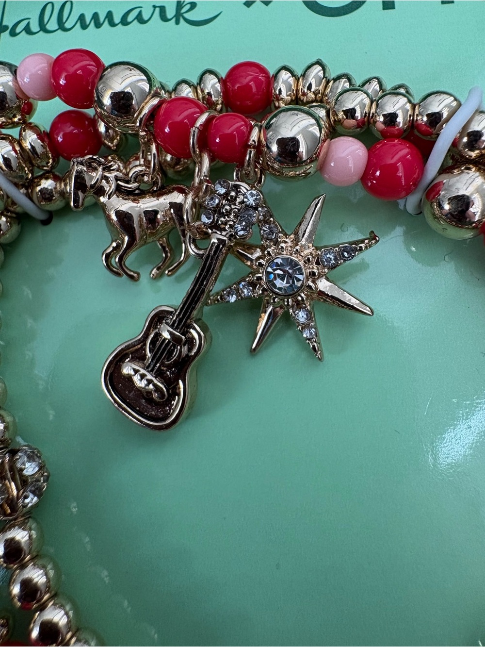 NWT Hallmark x Opry Pink Red Beaded Charm Bracelet Set of 3 - Picture 2 of 8